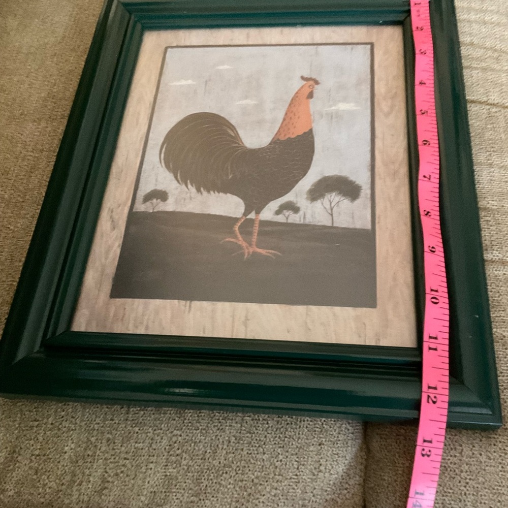 Vintage Framed Rooster Signed Art Picture, Farmhouse, Hunter Green - Picture 8 of 11